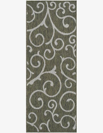 2' x 5' 3 Shale · Scroll Outdoor Rug, green and ivory