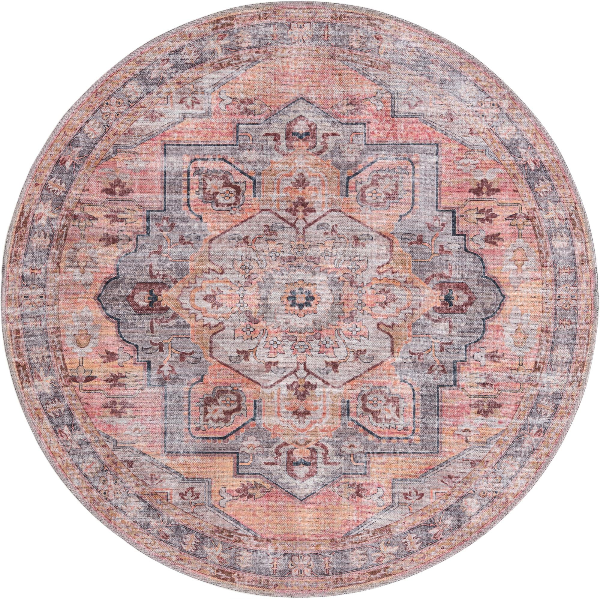 Shattuck · Medallion Washable Rug, apricot and gray