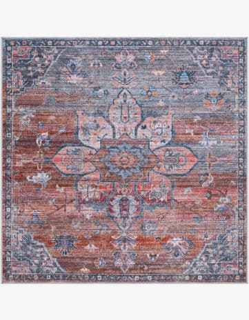 6' x 6' Sibley · Medallion rug, rust and denim blue