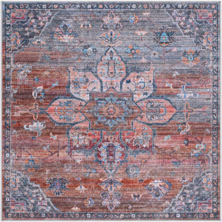 6' x 6' Sibley · Medallion rug, rust and denim blue