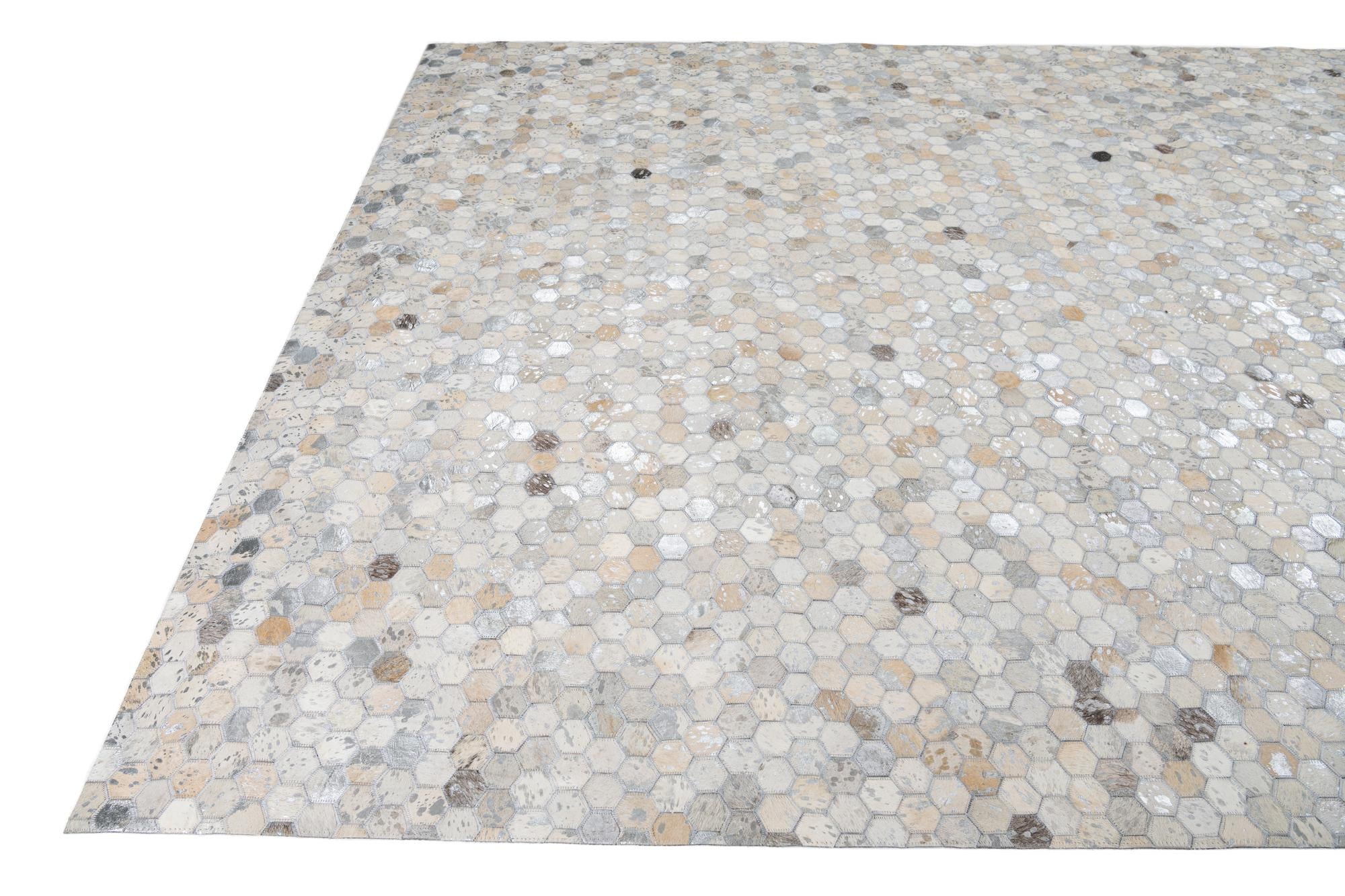 8' 1 x 9' 9 Cowhide Leather Rug