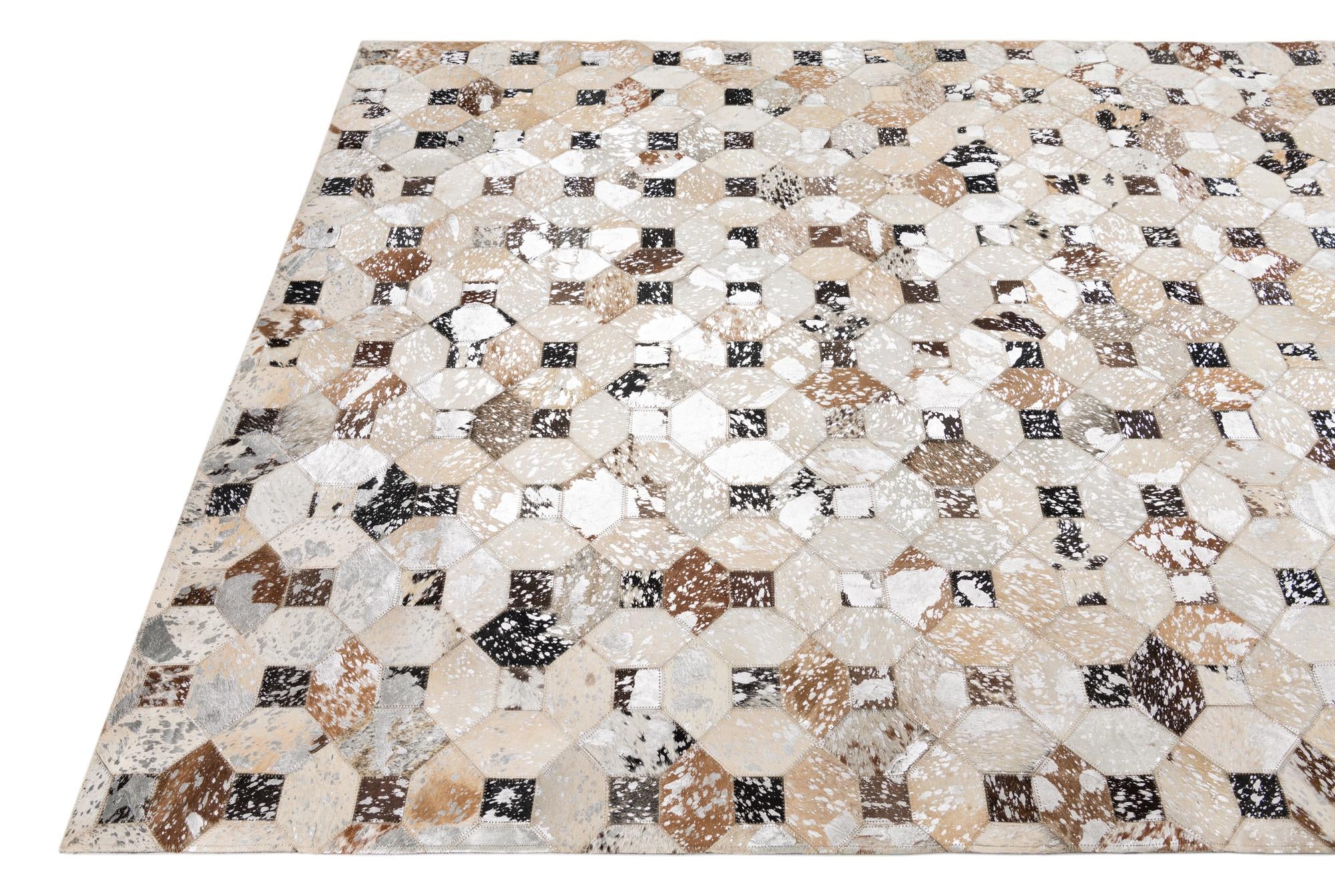 5' x 7' 10 Cowhide Leather Rug