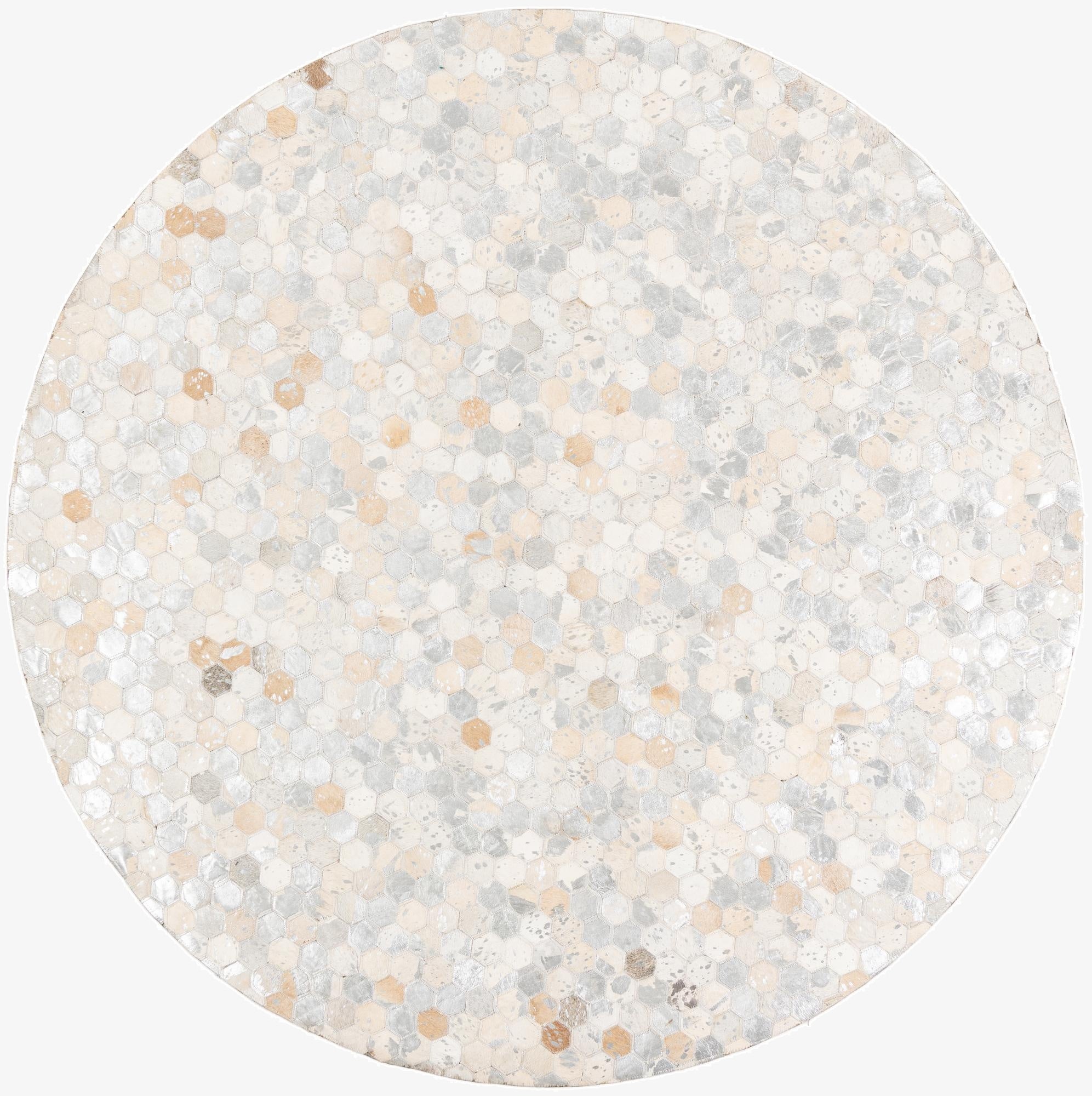 5' 10 x 6' Cowhide Leather Round Rug