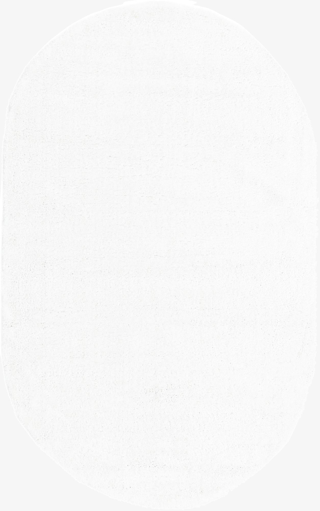 A soft white 5' x 8' oval area rug with a textured pile, perfect for a modern or minimalist indoor space.
