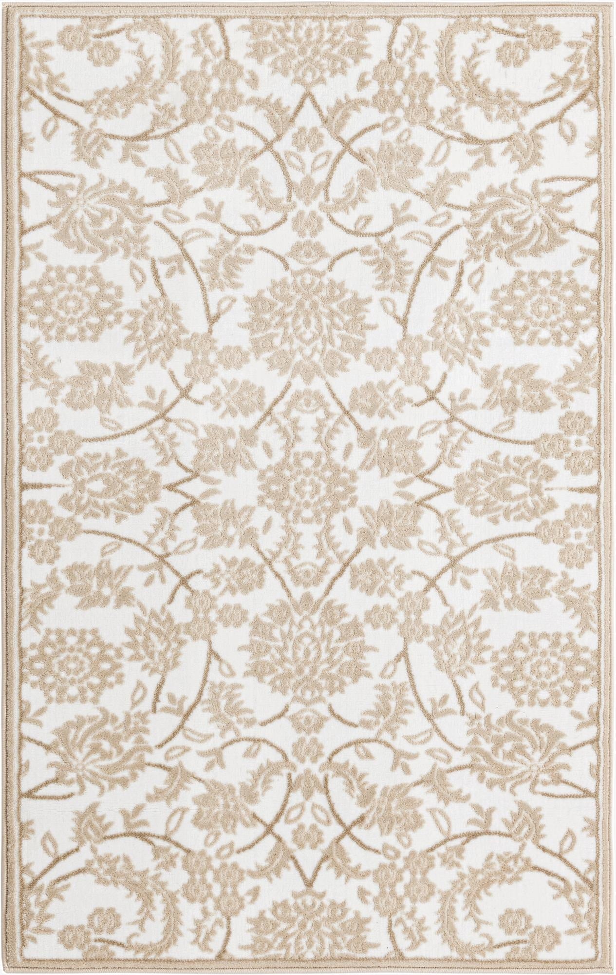 A 3x5 rectangular Nepal rug featuring a traditional floral pattern in white and beige with a textured pile.