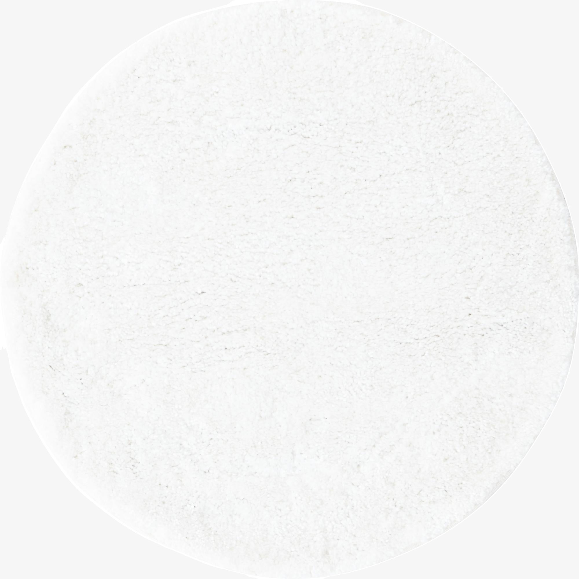 A soft, round 8' white polypropylene area rug with a textured pile, perfect for a cozy living room or kids' play area.