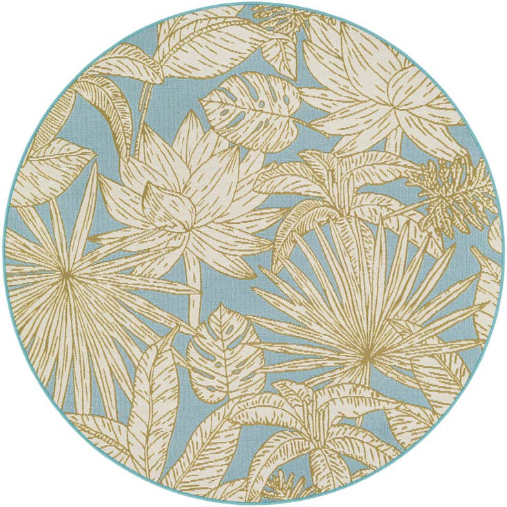 Detail image of 5' x 5' Easy-Clean Botanical Indoor / Outdoor Round Rug