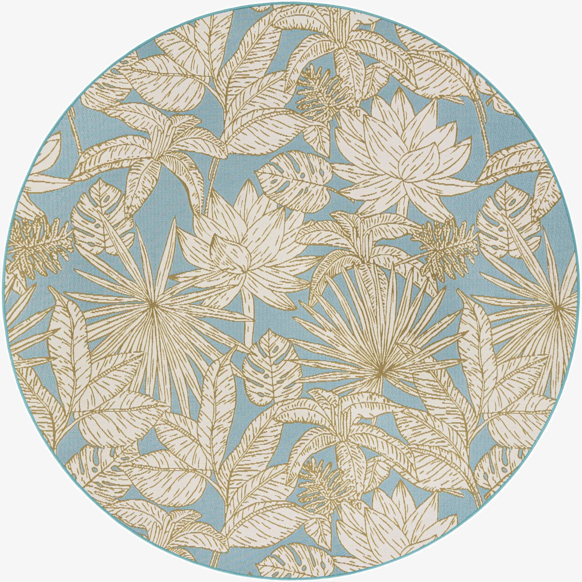 7' 10 x 7' 10  Washable Botanical Indoor / Outdoor Round Rug