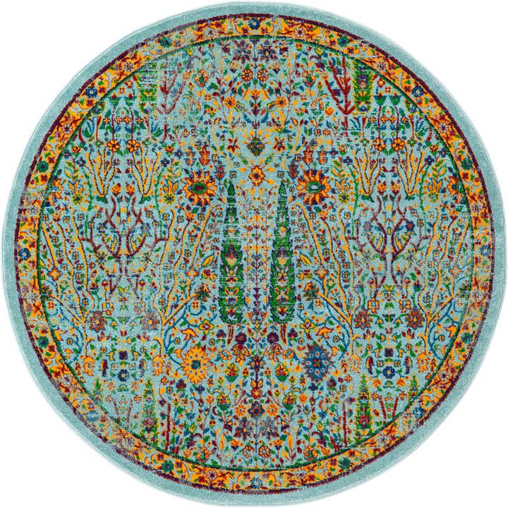 5' 3 x 5' 3 Somers · Border rug, aqua