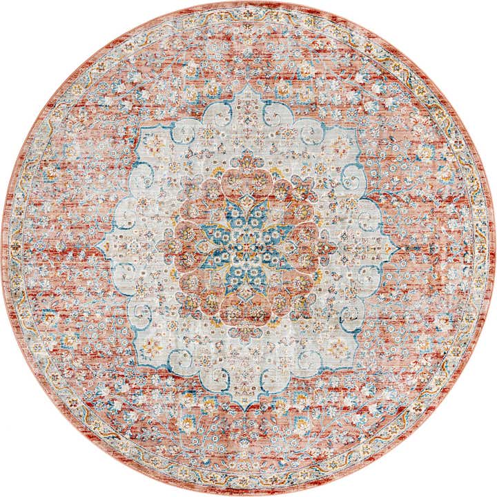7' x 7' Stanford · Medallion rug, rust and ivory