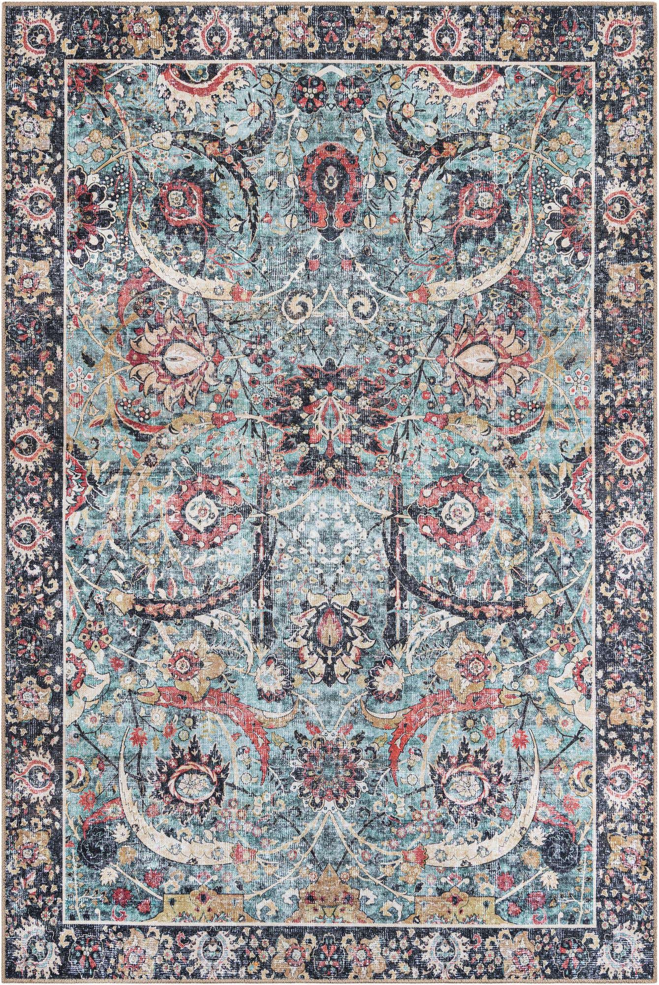 6' 1 x 9' Starr · Border Washable Rug, vintage green