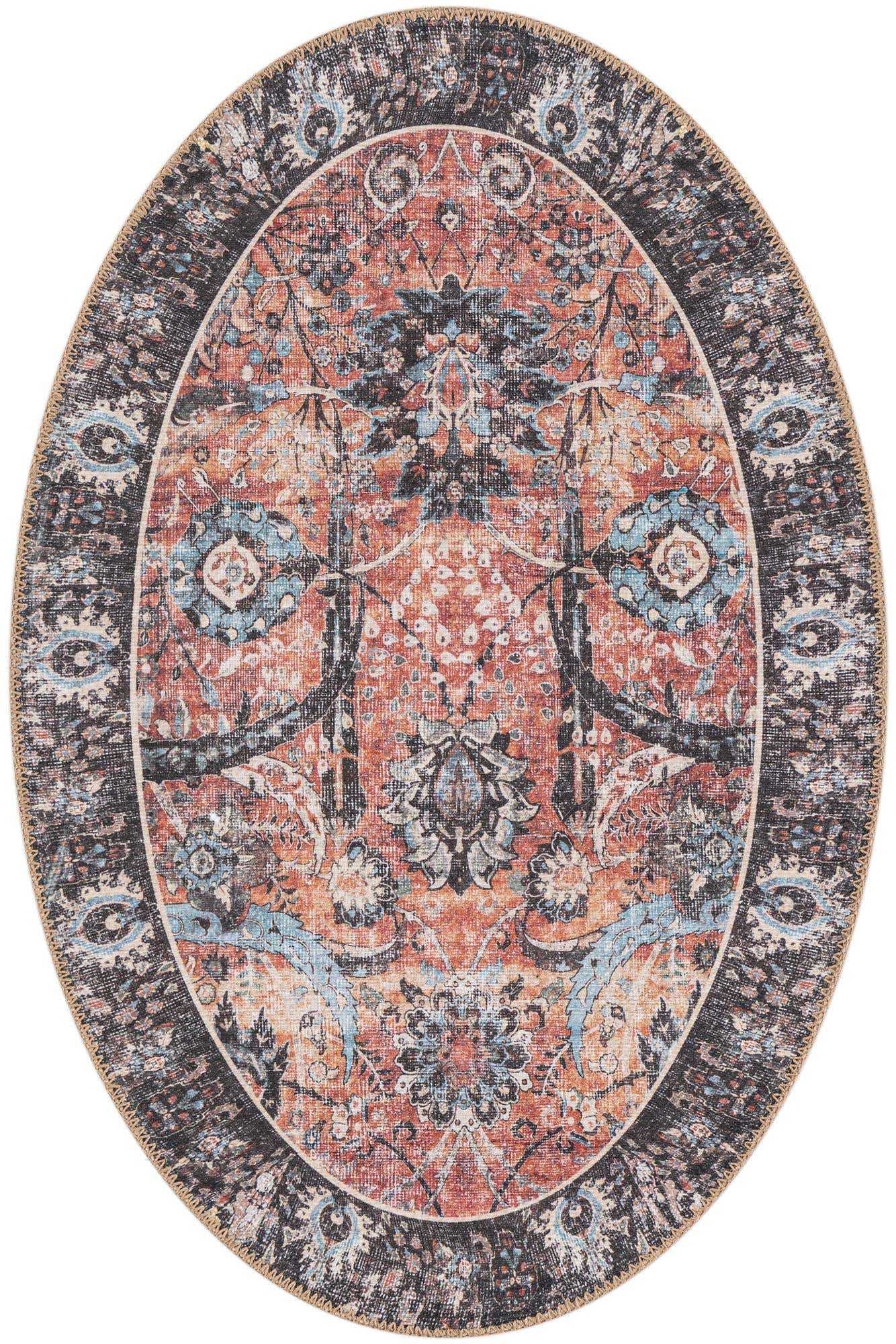 2' x 3' 1 Starr · Vintage floral Washable Rug, rust and black