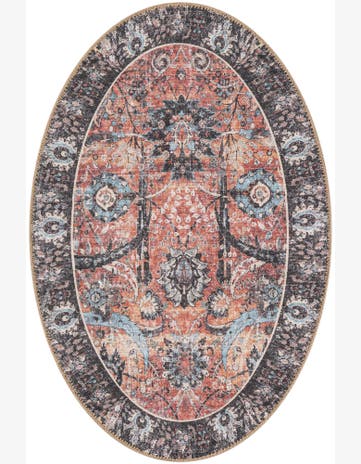 Starr · Vintage floral Washable Rug, rust and black