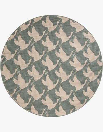 Stone Blue Easy-Clean Coastal Indoor / Outdoor Round Rug