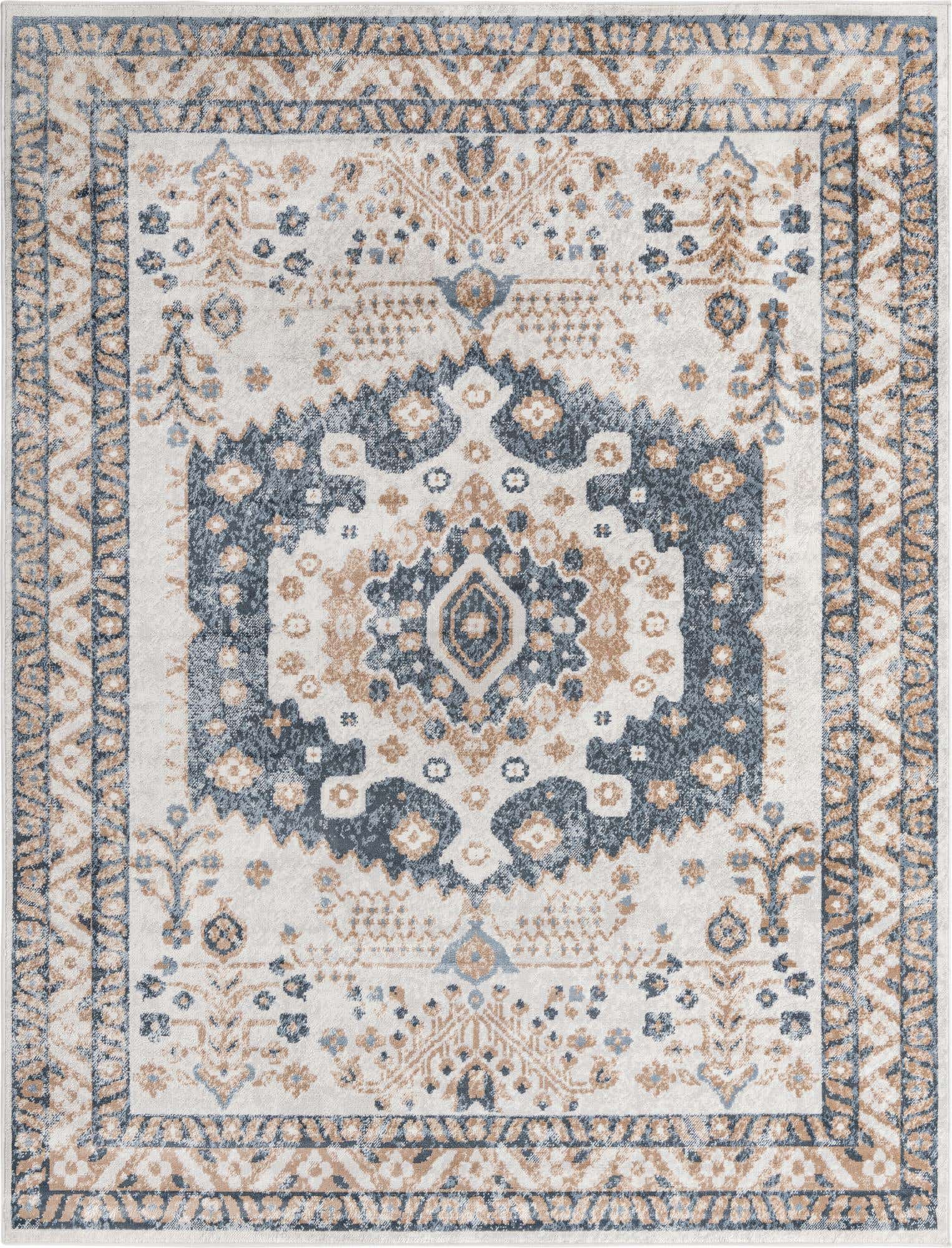 8' x 10' Swallow · Border rug, cream