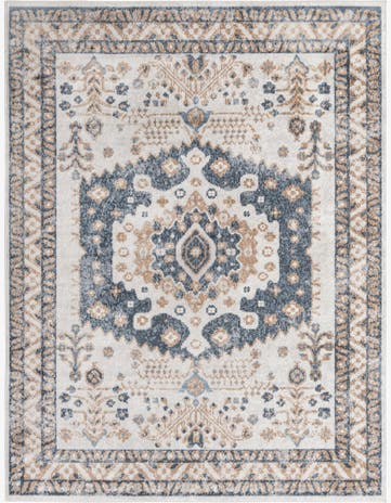 8' x 10' Swallow · Border rug, cream