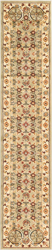 2' x 10' Tabor · Western round rug, green and rust