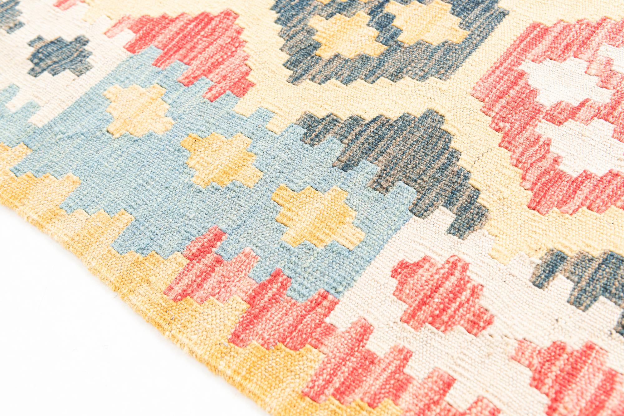 4' 2 x 5' 10 Hand Woven Kilim Maymana Wool Rug
