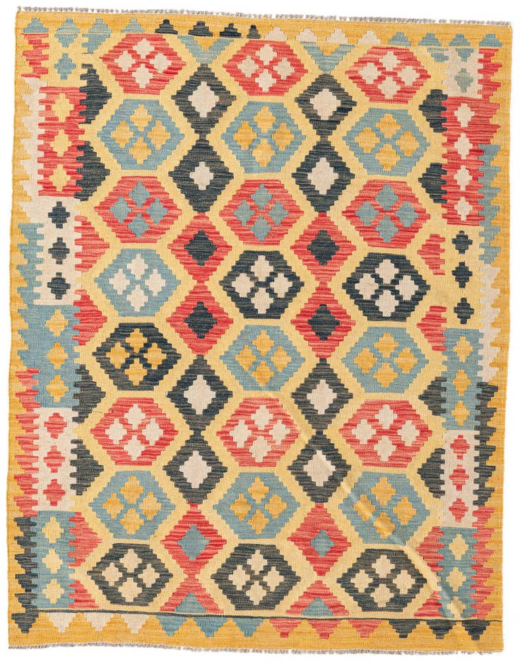 Detail image of 4' 2 x 5' 10 Hand Woven Kilim Maymana Wool Rug