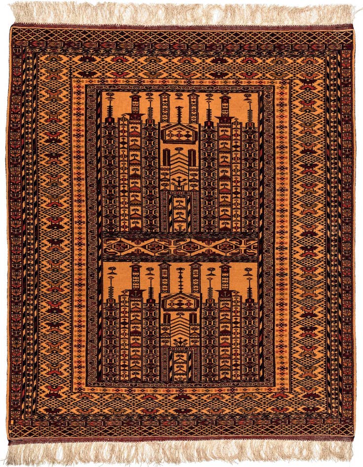 Detail image of 4' 1 x 6' 4 Hand Knotted Afghan Akhche Oriental Wool Rug