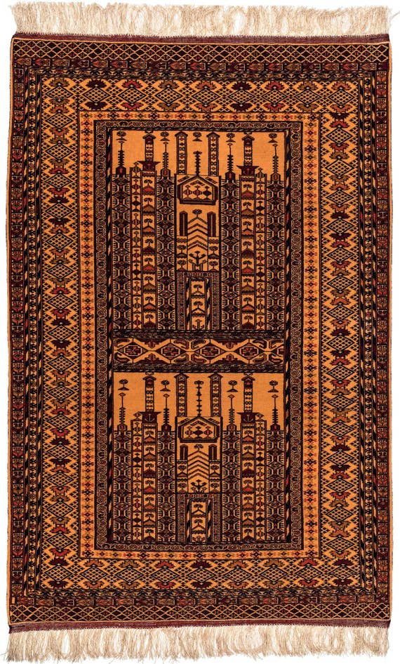 Detail image of 4' 1 x 6' 4 Hand Knotted Afghan Akhche Oriental Wool Rug