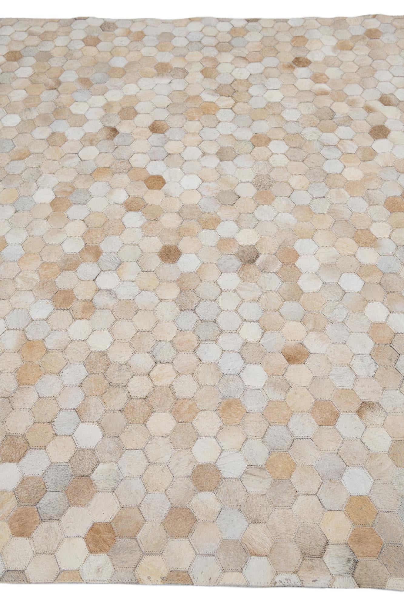 5' 3 x 7' 4 Cowhide Leather Rug