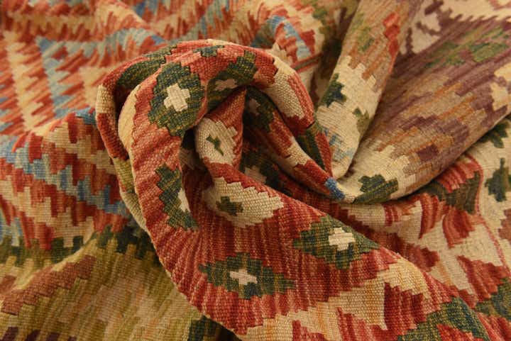 3' 6 x 6' 8 Hand Woven Kilim Maymana Wool Rug