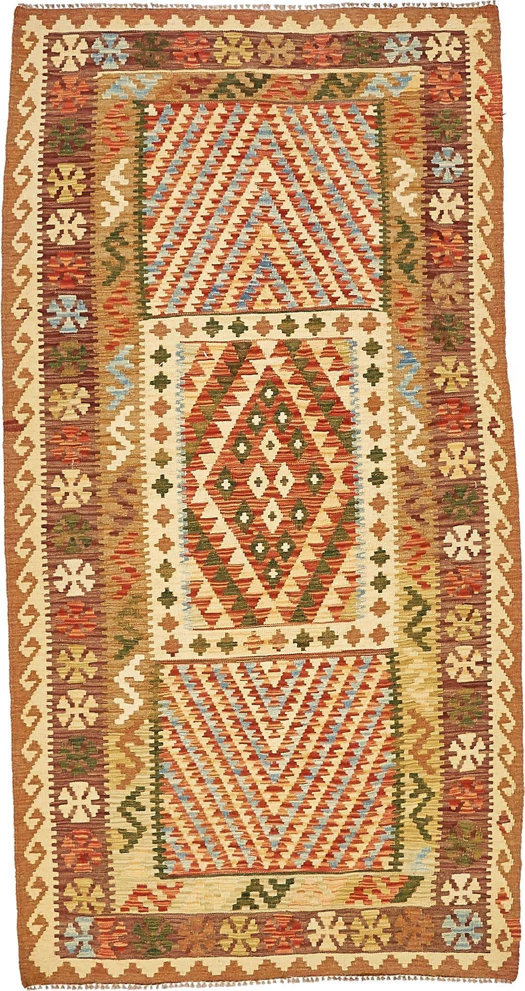 3' 6 x 6' 8 Hand Woven Kilim Maymana Wool Rug