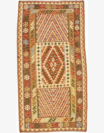 3' 6 x 6' 8 Hand Woven Kilim Maymana Wool Rug