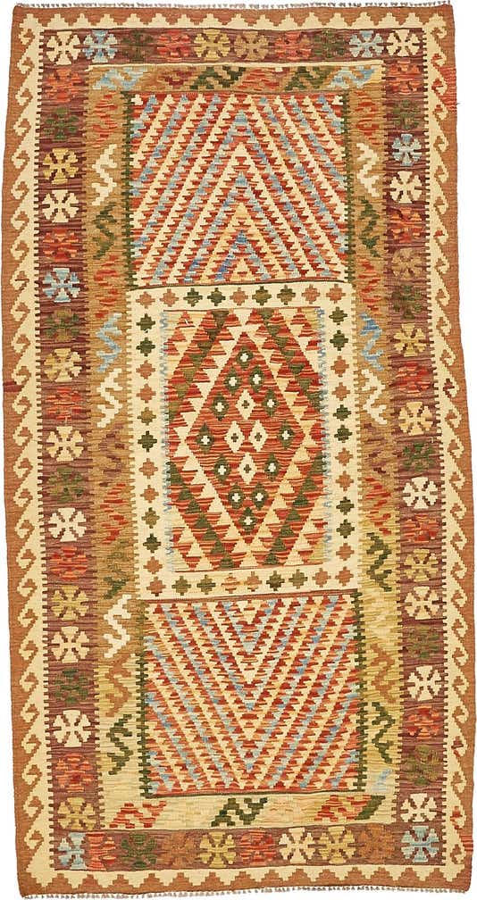 3' 6 x 6' 8 Hand Woven Kilim Maymana Wool Rug