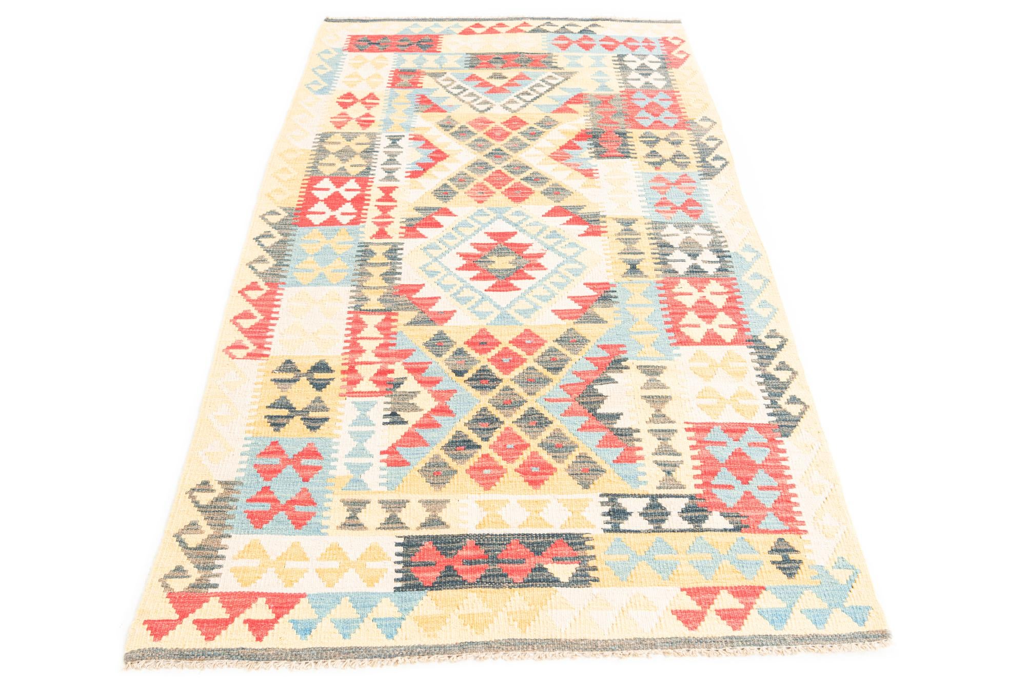3' 5 x 6' 6 Hand Woven Kilim Maymana Wool Rug