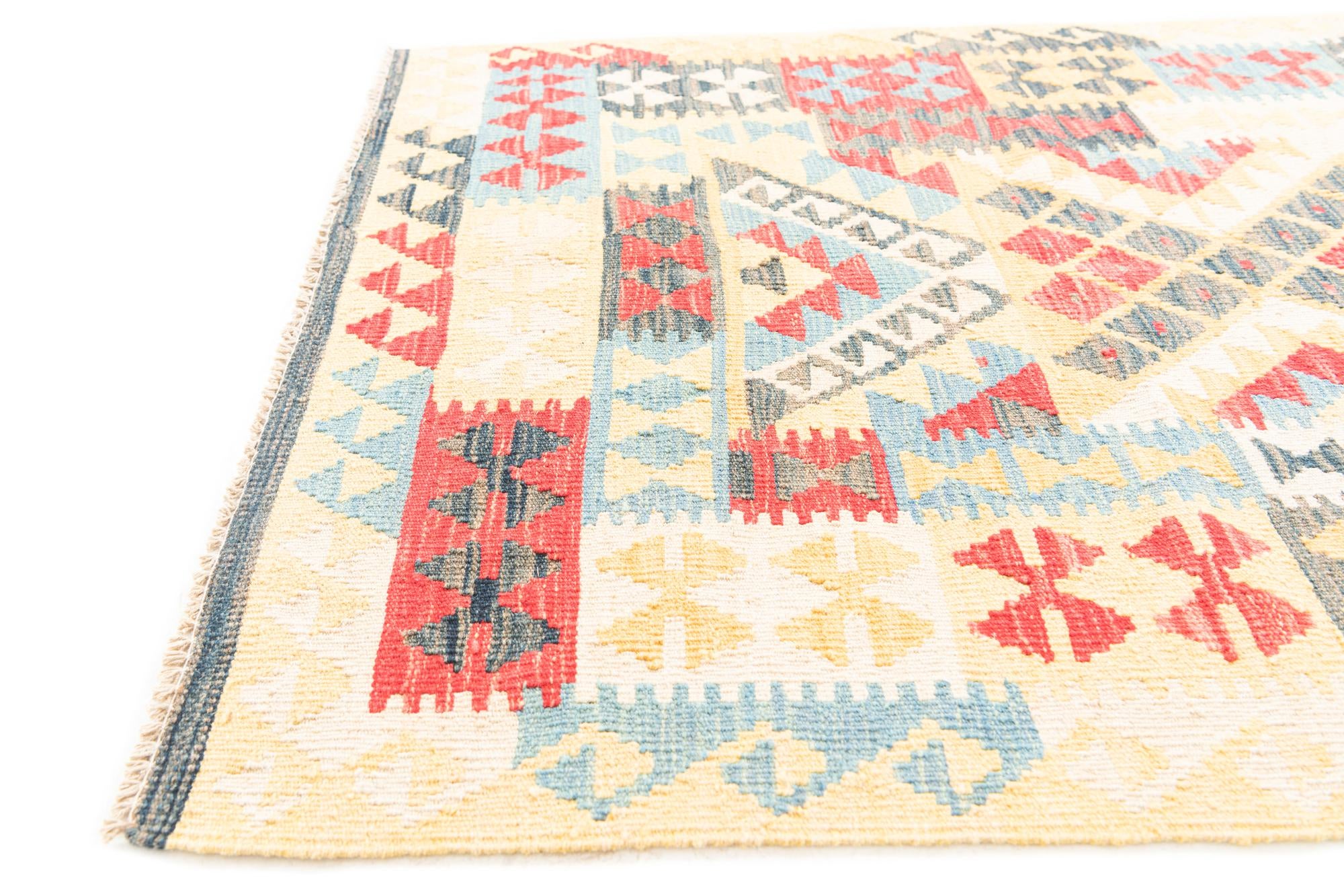 3' 5 x 6' 6 Hand Woven Kilim Maymana Wool Rug