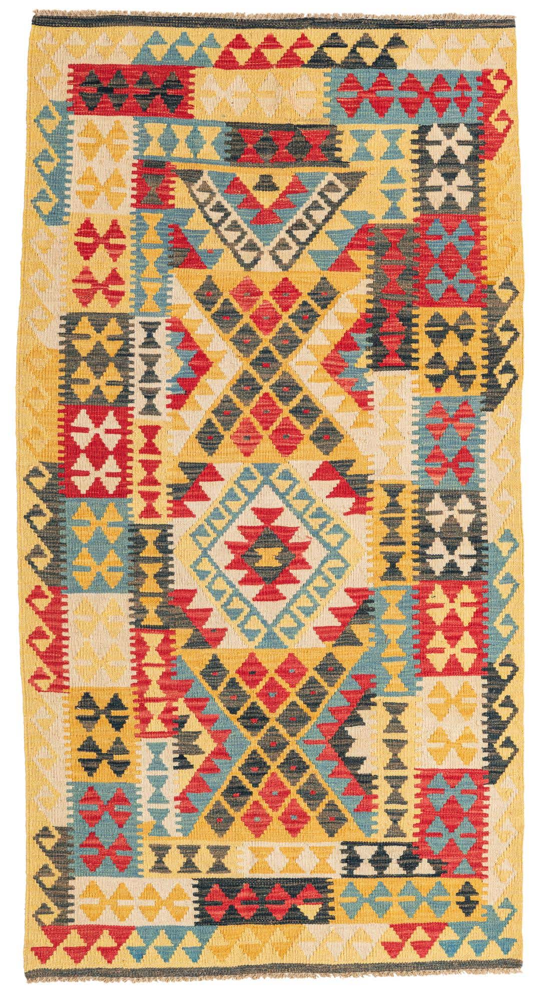 3' 5 x 6' 6 Hand Woven Kilim Maymana Wool Rug