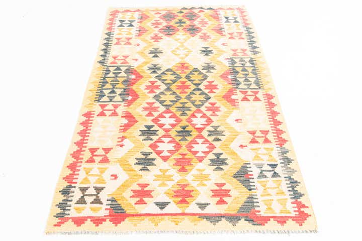 3' 6 x 6' 5 Hand Woven Kilim Maymana Wool Rug