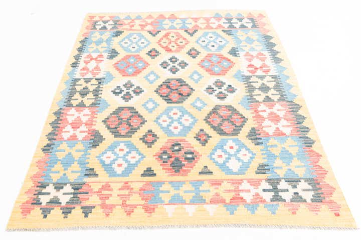 4' 4 x 5' 9 Hand Woven Kilim Maymana Wool Rug