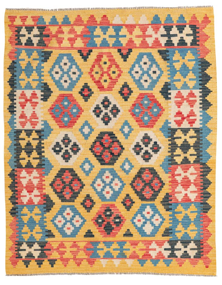 Detail image of 4' 4 x 5' 9 Hand Woven Kilim Maymana Wool Rug