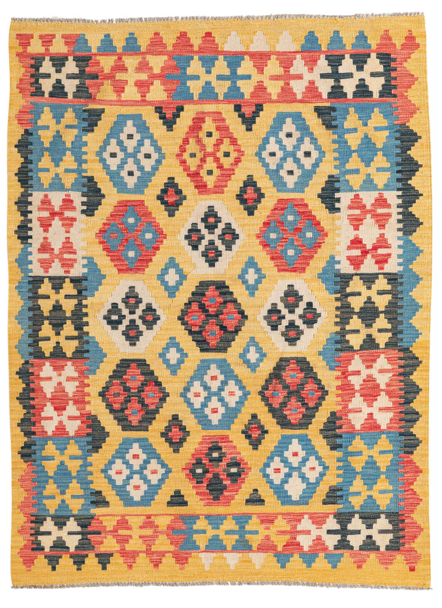 4' 4 x 5' 9 Hand Woven Kilim Maymana Wool Rug