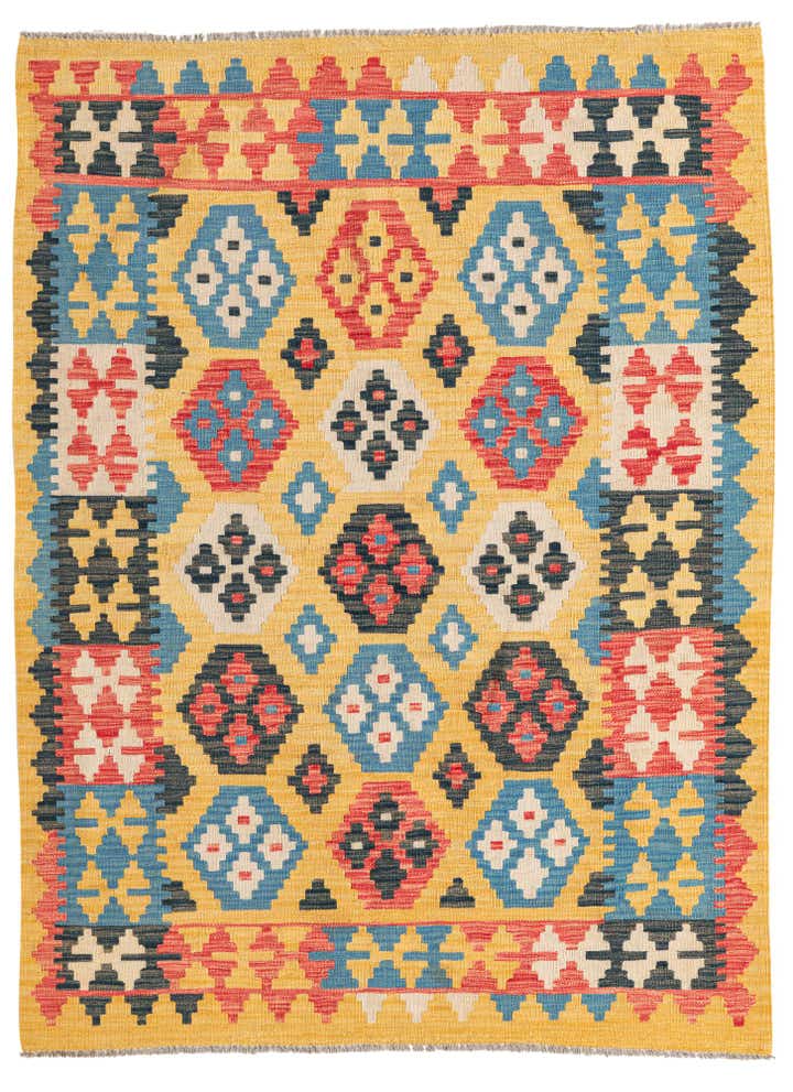 4' 4 x 5' 9 Hand Woven Kilim Maymana Wool Rug
