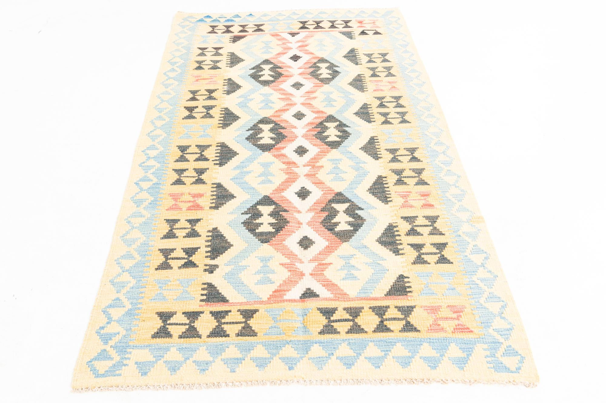 110cm x 195cm Tejido a mano Kilim Maymana Alfombra Lana