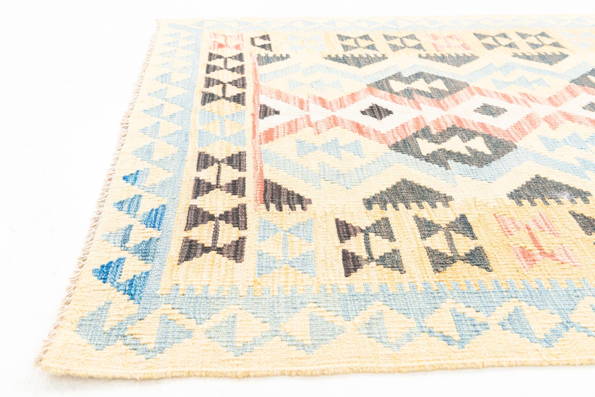 110cm x 195cm Tejido a mano Kilim Maymana Alfombra Lana