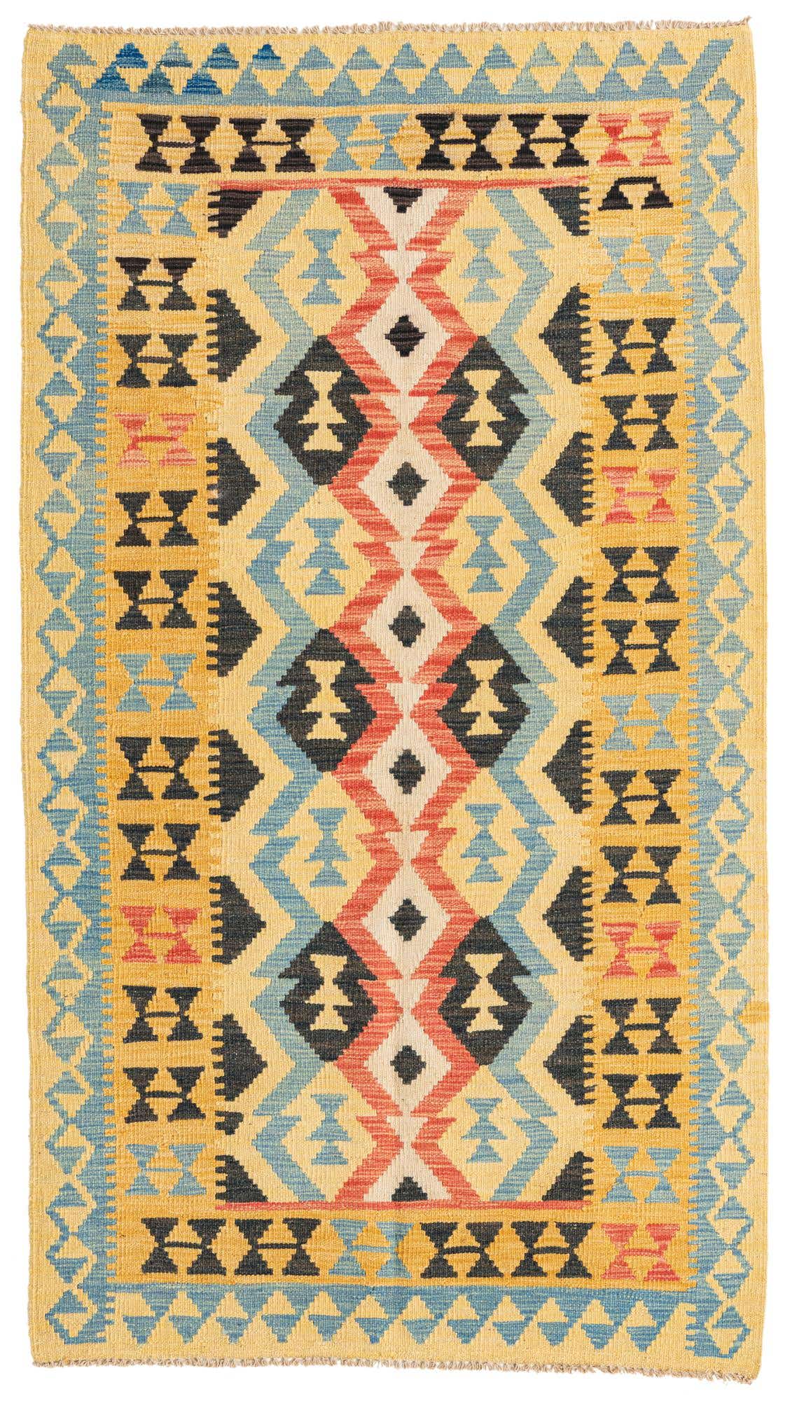 3' 7 x 6' 5 Hand Woven Kilim Maymana Wool Rug
