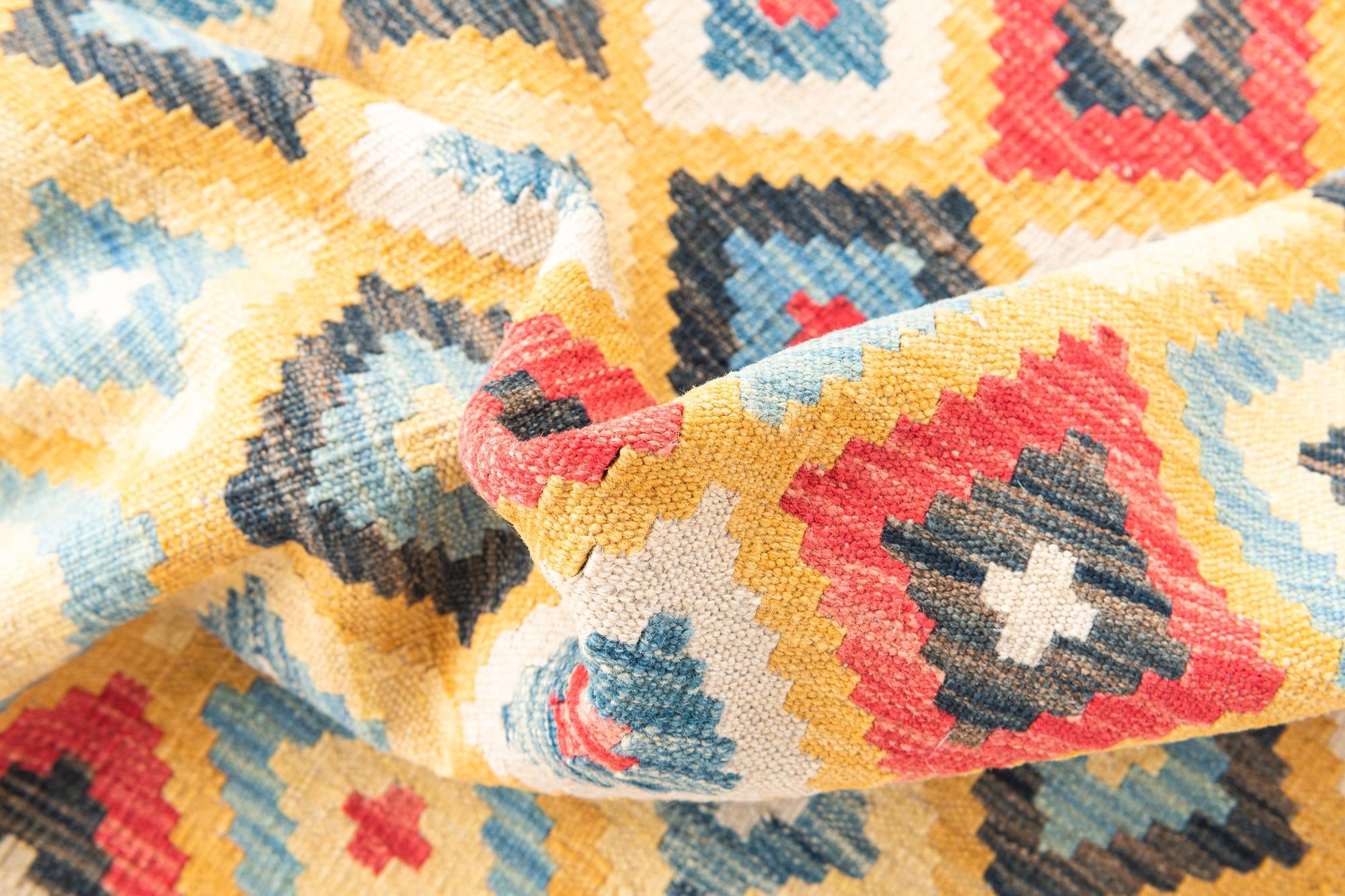4' 2 x 5' 10 Hand Woven Kilim Maymana Wool Rug