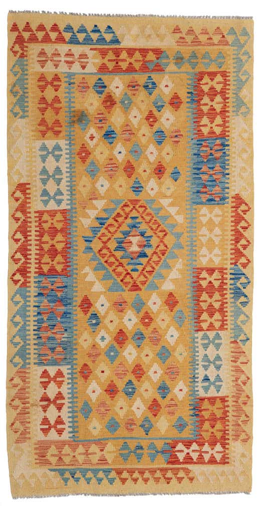 3' 6 x 6' 9 Hand Woven Kilim Maymana Wool Rug