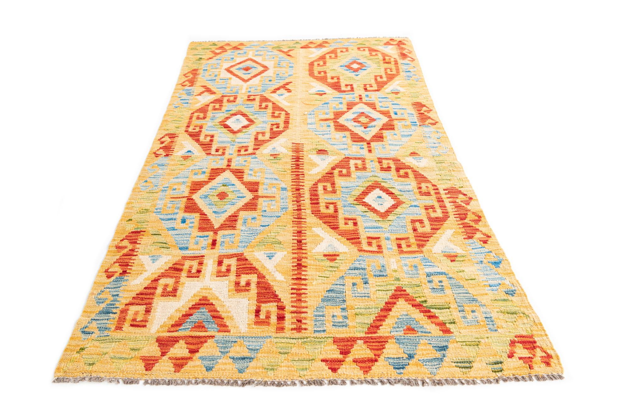 3' 5 x 6' 3 Hand Woven Kilim Maymana Wool Rug