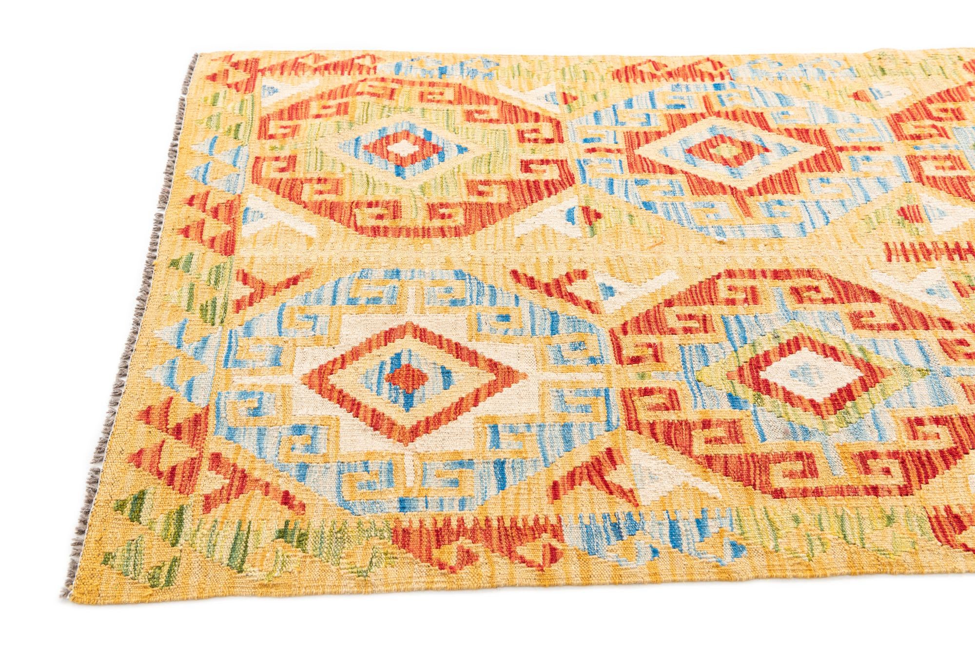 3' 5 x 6' 3 Hand Woven Kilim Maymana Wool Rug