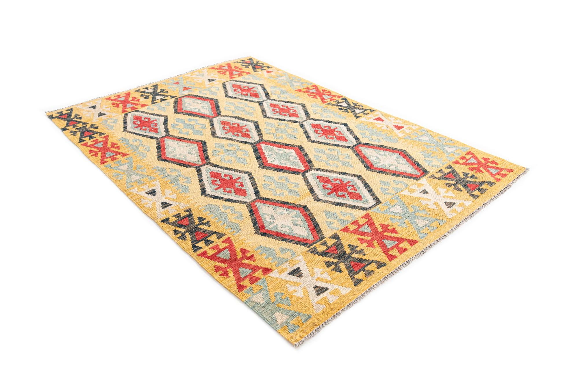 4' 3 x 6' 3 Hand Woven Kilim Maymana Wool Rug