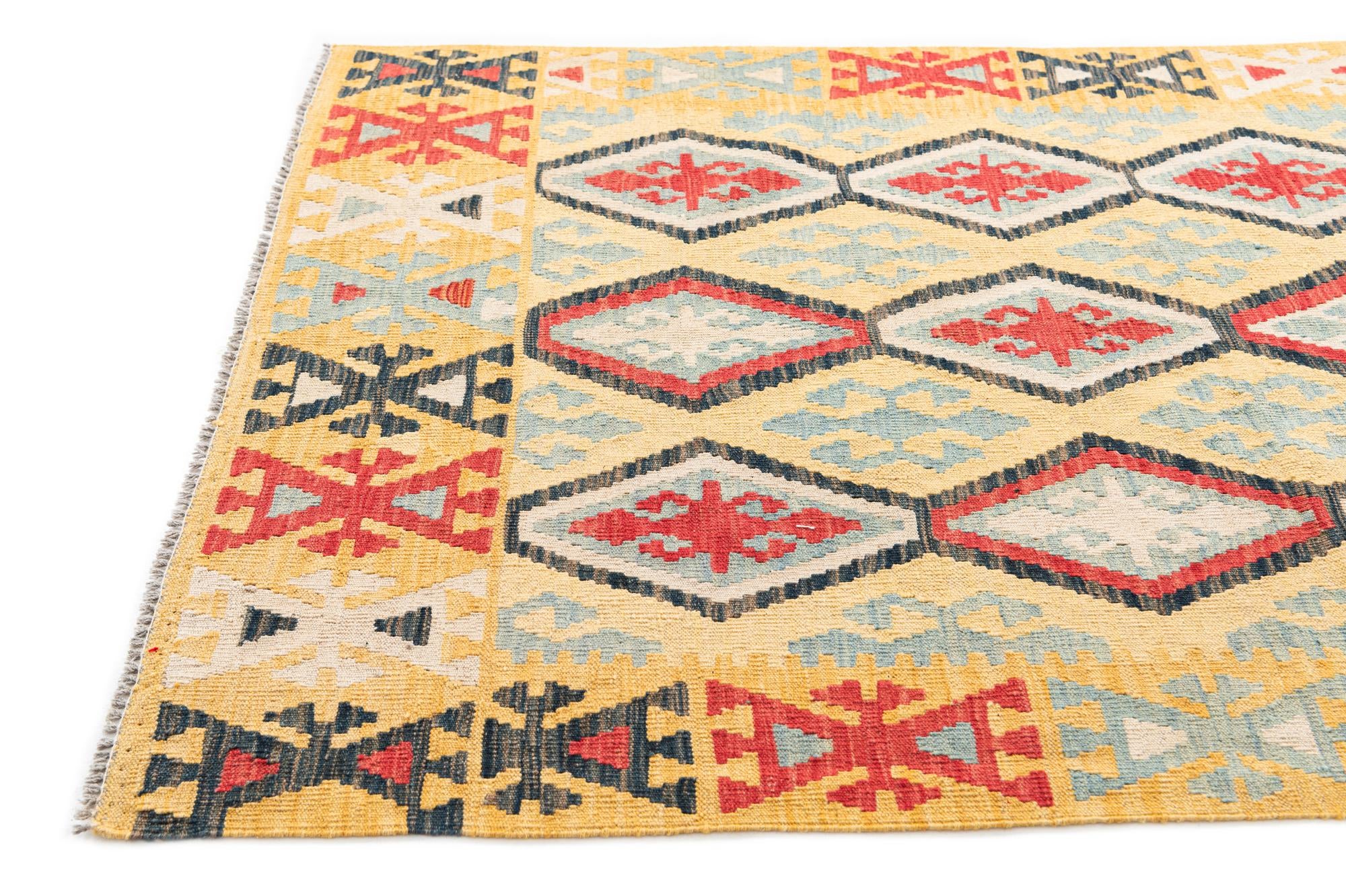 4' 3 x 6' 3 Hand Woven Kilim Maymana Wool Rug