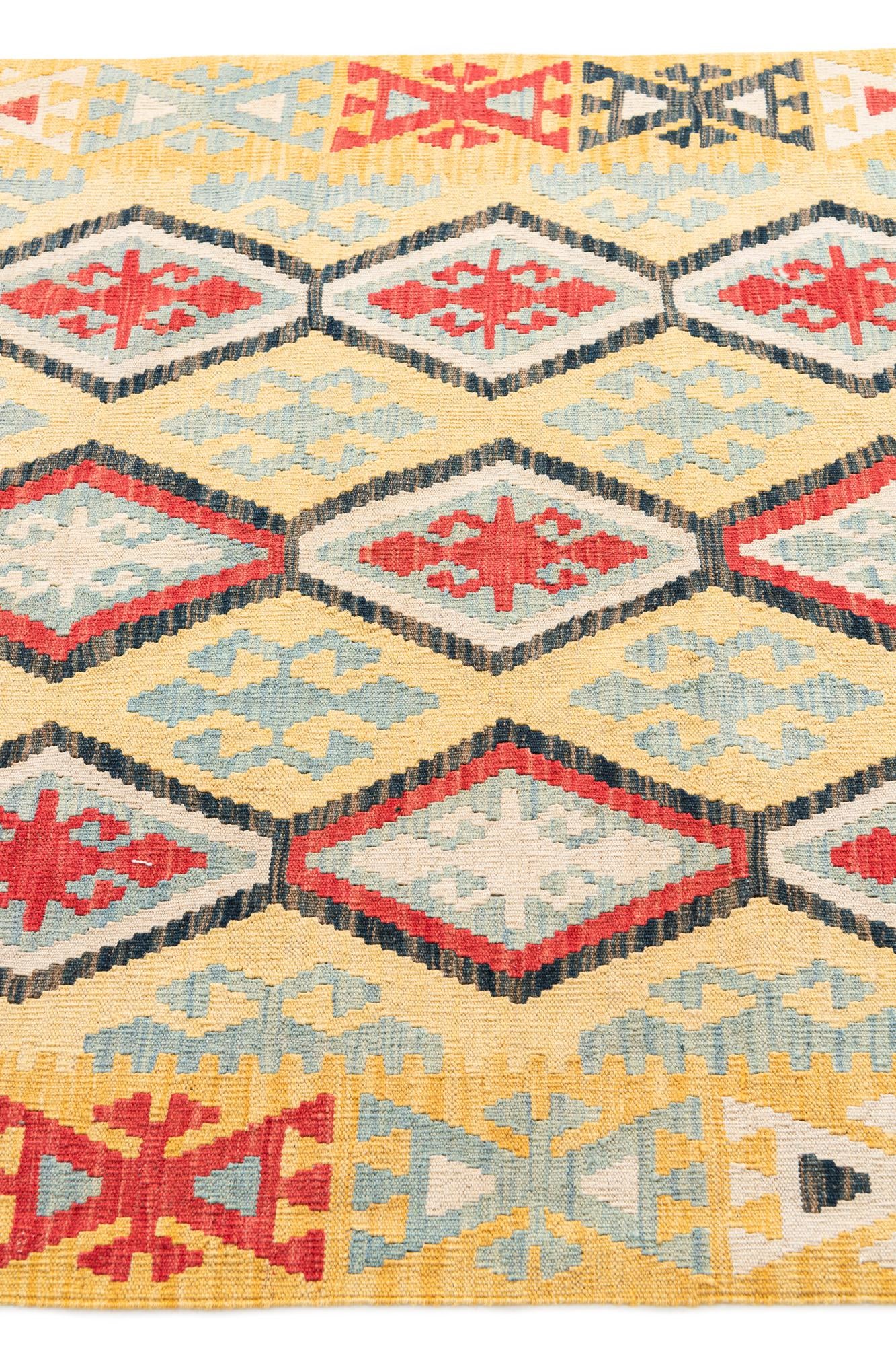 4' 3 x 6' 3 Hand Woven Kilim Maymana Wool Rug