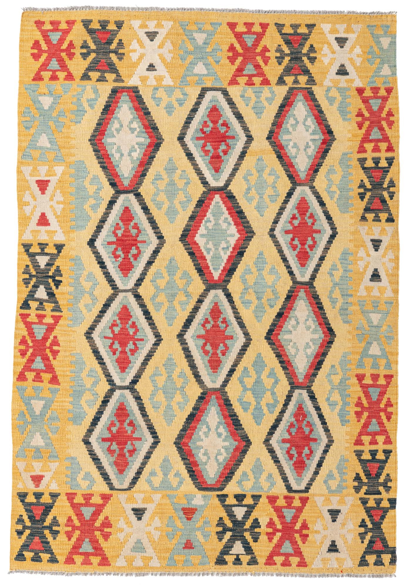 4' 3 x 6' 3 Hand Woven Kilim Maymana Wool Rug