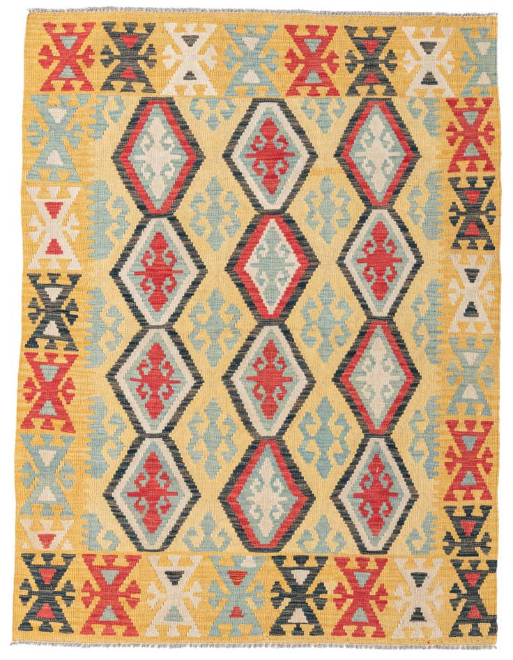 Detail image of 4' 3 x 6' 3 Hand Woven Kilim Maymana Wool Rug